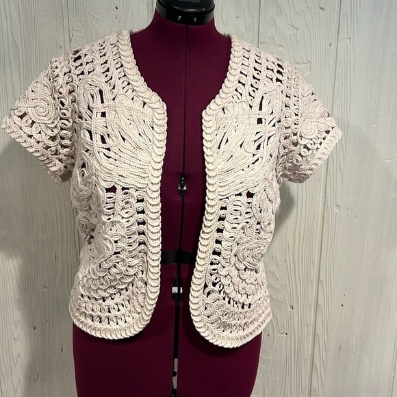 Sweaters - Crochet Short Sleeve Open Cardigan  Looks Handmade